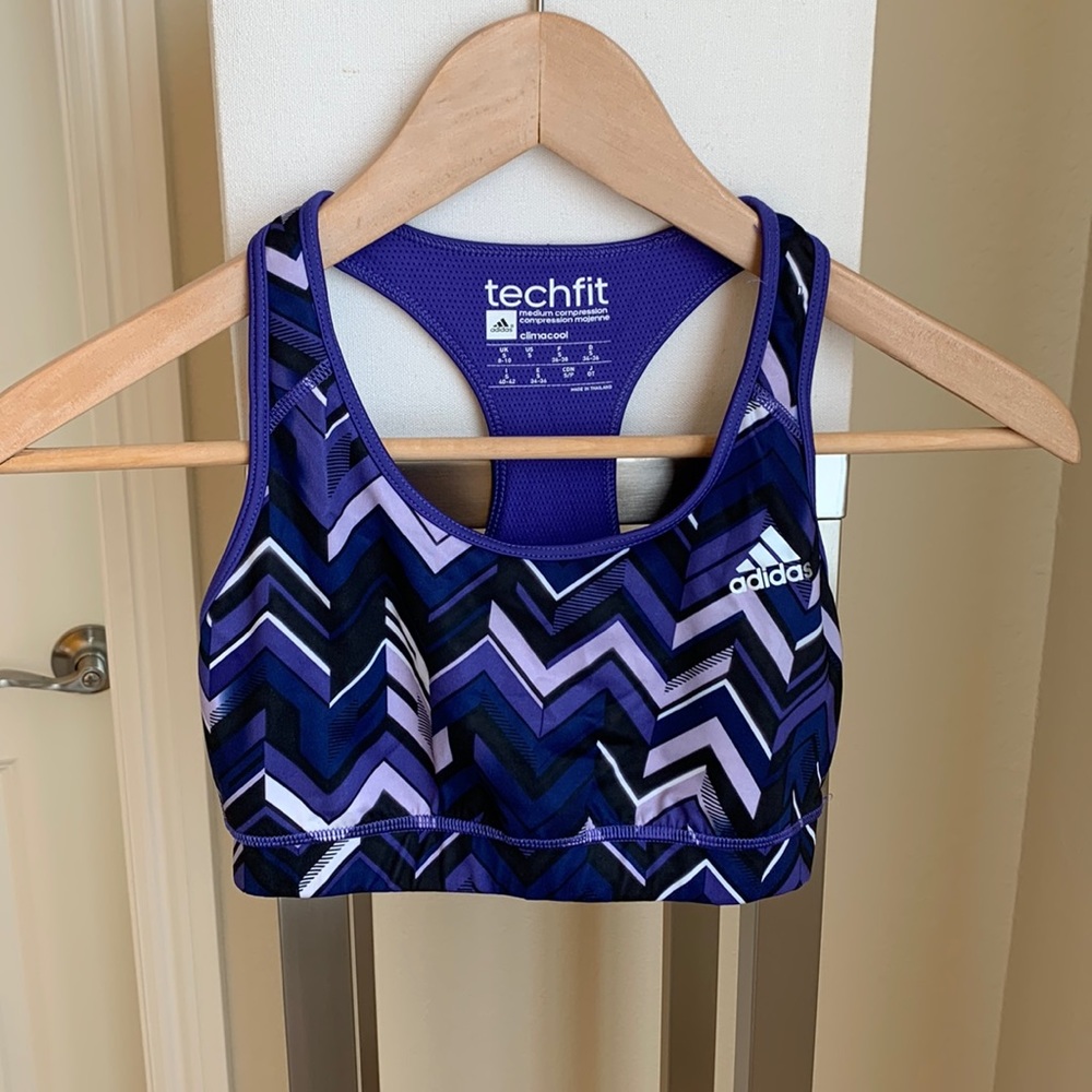Adidas Sports Bra Purple Chevron Size S